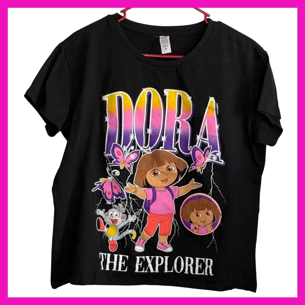 Dora the Explorer Brisco Brands Graphic T-Shirt Black Ladies XL Y2K Streetwear‎